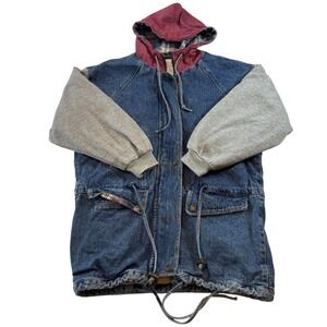 Y2K Kids Karizma Hooded Denim Jacket Fleece Lined Kids Size 14 Vintage Kidcore